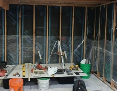 Framing and insulation before drywall install